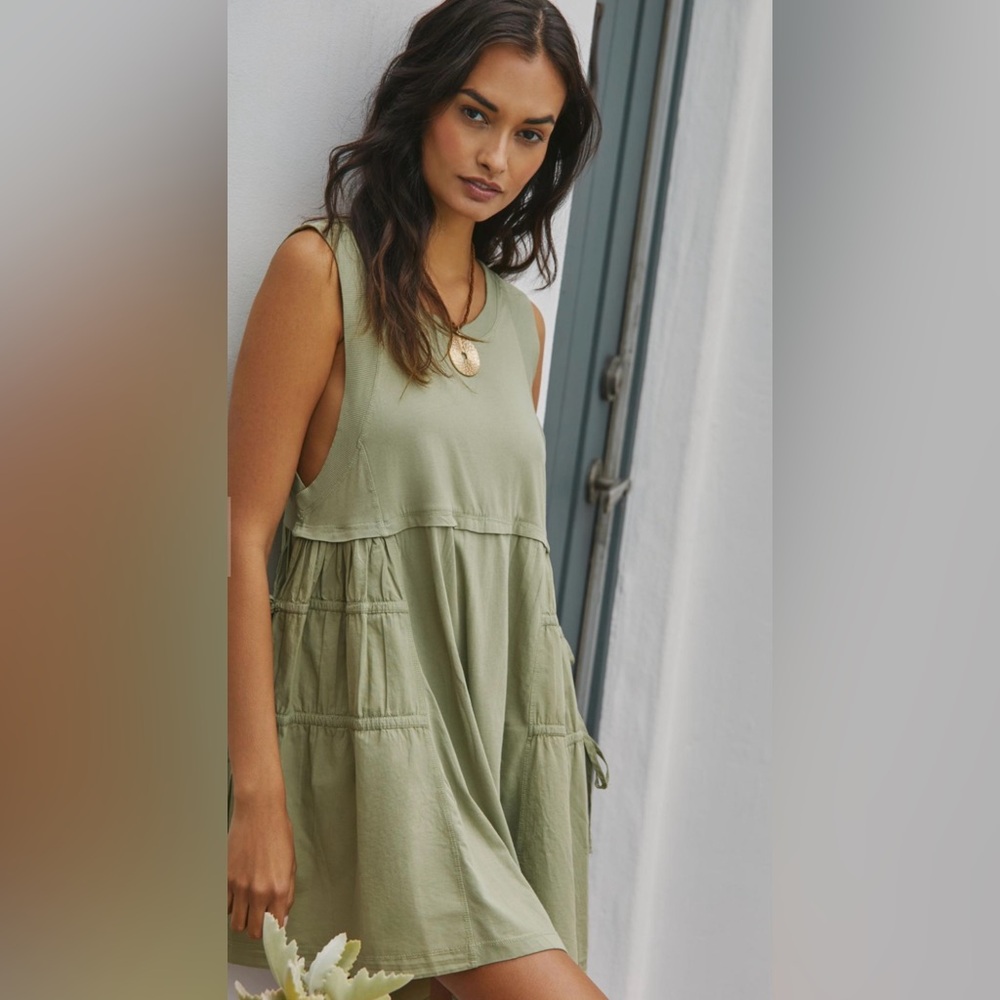 Anthropologie Sage Green Sleeveless Asymmetrical Mini Dress Size M